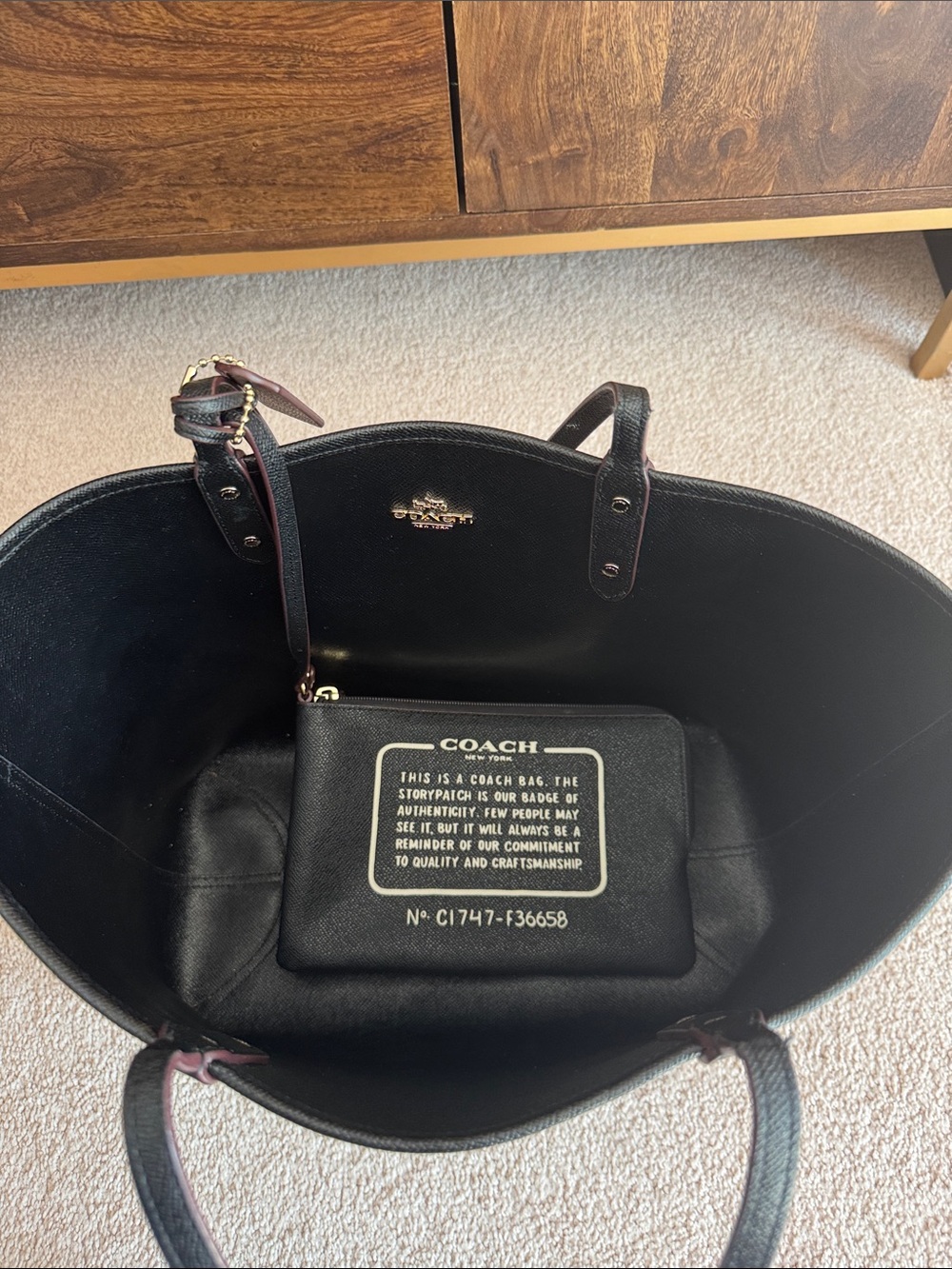 Coach Dark Brown Signature Tote with Black Trim - Picture 5 of 5
